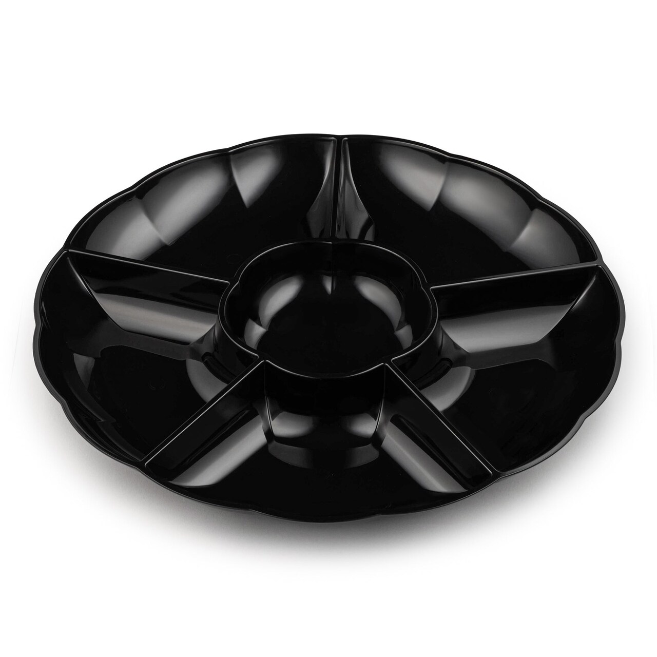 Black Big 6-Partition Round Disposable Plastic Trays (24 Trays)